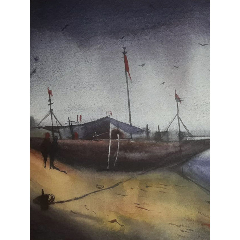 Lac du soir | Aquarelle sur papier fait à la main | Peinture de Shubham Nath