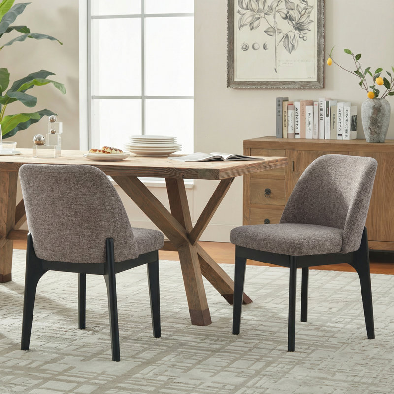 Chaise rembourrée en polyester 19,5 po avec pieds en bois massif noir Bason, Brun