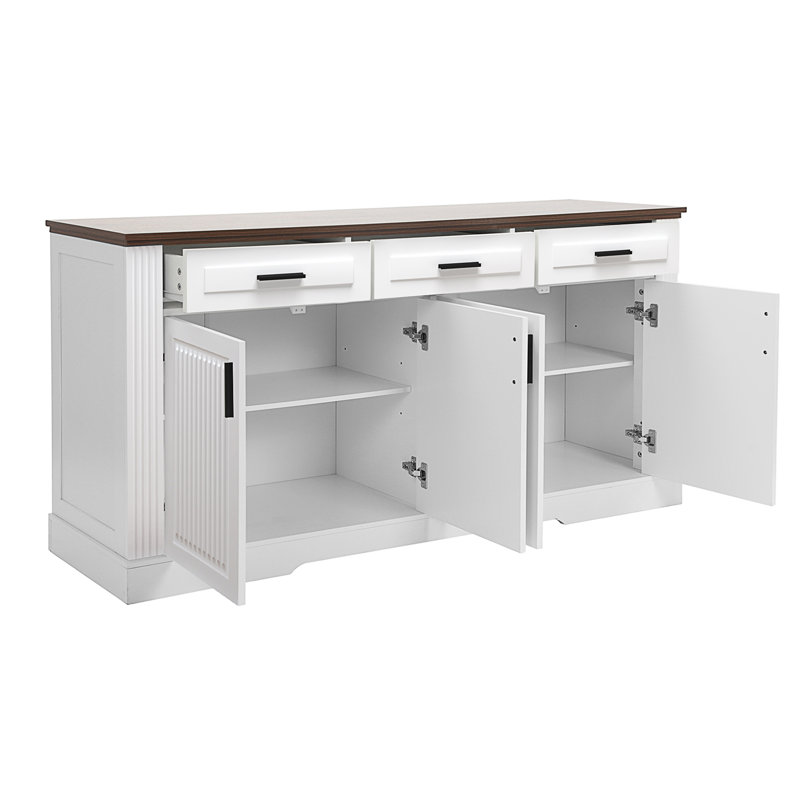 Buffet 63 "avec rangement cannelé avec rangement, Blanc