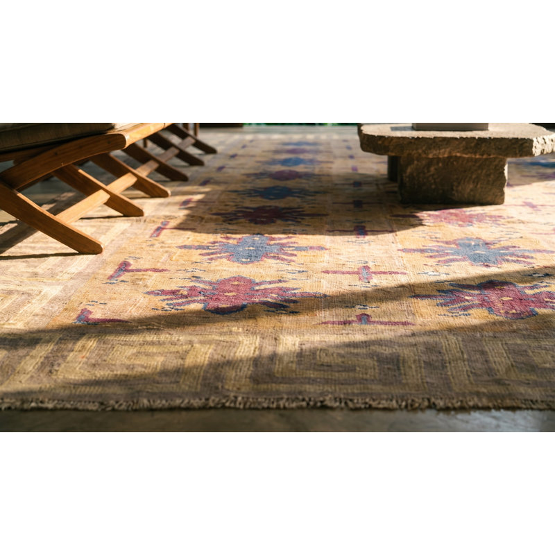 Tapis brun antique en coton Dhurrie
