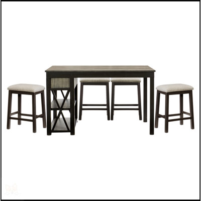 Casual Style Counter Height Dining 5Pc Set Gray Finish Multifunctional Table With 4X Stools Upholstered Cushion Seat Drawers Shelves Table Dining Kitc -  Gracie Oaks, D4A5163AFABD46B182637B881941FFCF