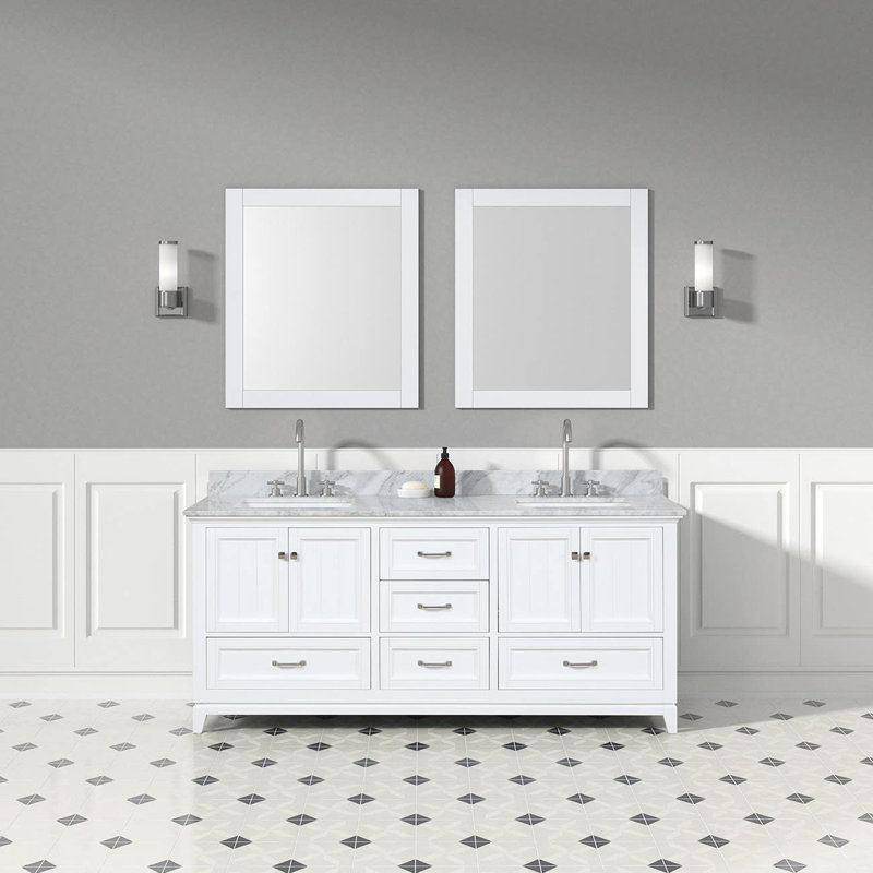 71.25;71.25'' Double Bathroom Vanity with Marble Top, White