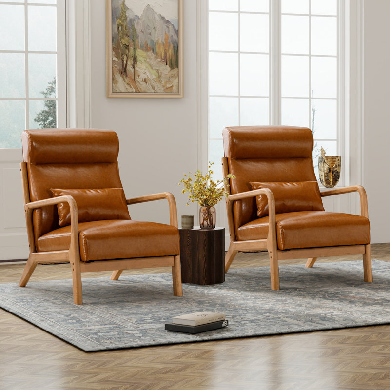 Fauteuil d'appoint 26 po de large transitionnel en similicuir traditionnel avec coussin lombaire (ensemble de 2)