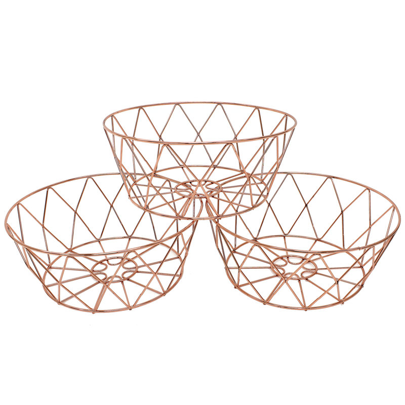 Panier en métal cuivré, H 5 po x l 12 po x P 12 po