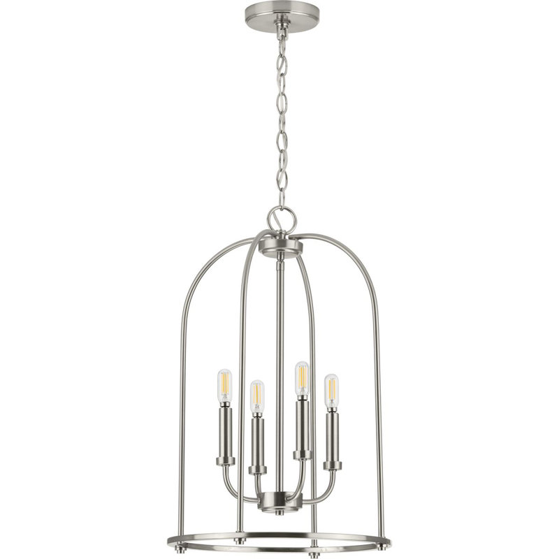 Luminaire suspendu de style lanterne à 4 lumières, Nickel brossé
