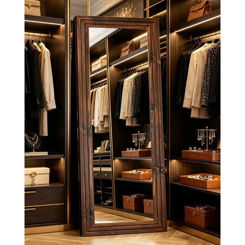 Full Length Mirror 65X24 Inches, Solid Wood Frame Floor Mirror For Living Room, Bedroom, Hanging Or Leaning Wall-Mounted, Large Standing Mirror
