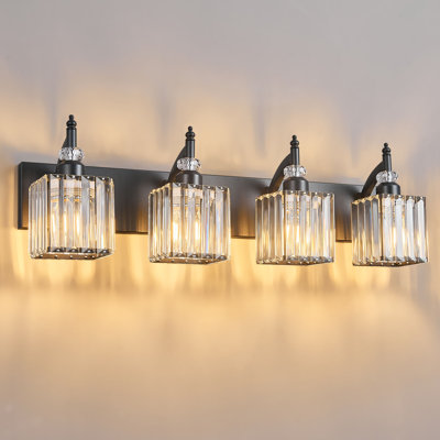 4-Light Black Crystal Vanity Light - Bathroom Over Mirror