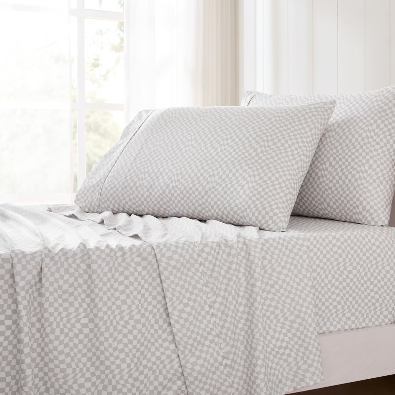 Circus Wavy Checks Light Gray Sheet Set, Twin Extra Long Sheet Set with 3 Additional Pieces