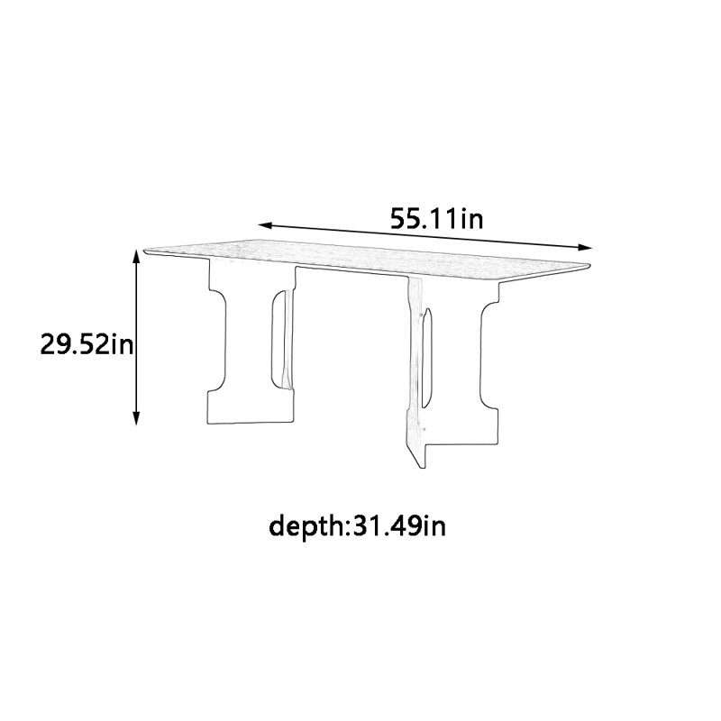 Black simple solid wood rectangular dining table, 29.52"H x 55.11"L x 31.49"W