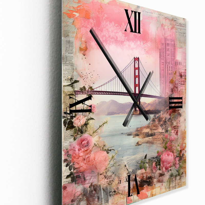 Golden Gate San Francisco - Collage rose rétro - horloge murale San Francisco, Très grand