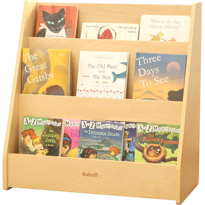 Medium Single-Sided Bookshelf, 3-Tier Kids Bookshelf With Storage, Premium Wood Book Shelf For Kids Rooms, Magazine And Book Storage Rack, Montessori Shelf For Classrooms, Playrooms, Nursery