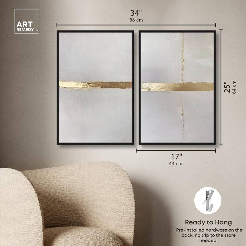 Ensemble de décorations murales «Lustrous Gold» par Art Remedy, cadre noir, 16 x 24, Black Frame, 25" H x 17" W