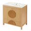 Meuble-lavabo de salle de bain cannelé de 30 pouces avec lavabo - Armoire en bois moderne autoportante avec portes à fermeture en douceur, 1 tiroir et rangement ouvert, décoration circulaire décorative, bois massif et panneau de fibres à densité moyenne,