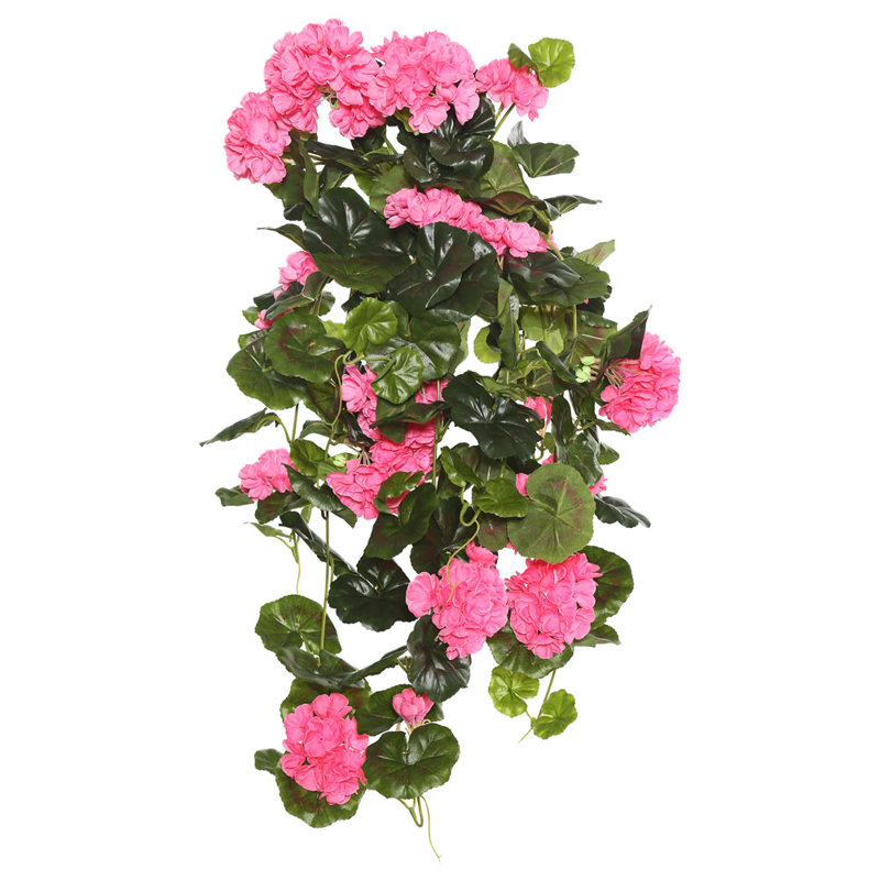 29" Pink Silk Geranium Hanging Bush for Outdoor Decor
