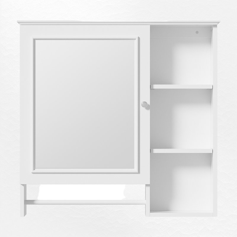 28.85'' W X 28" H Surface Framed Medicine Cabinet With Mirror And Adjustable Shelves, White/Silver