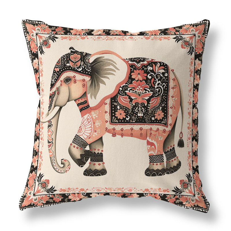 Coussin intérieur / extérieur Elephant Garden, H 20 po x l 20 po, Gris / Orange