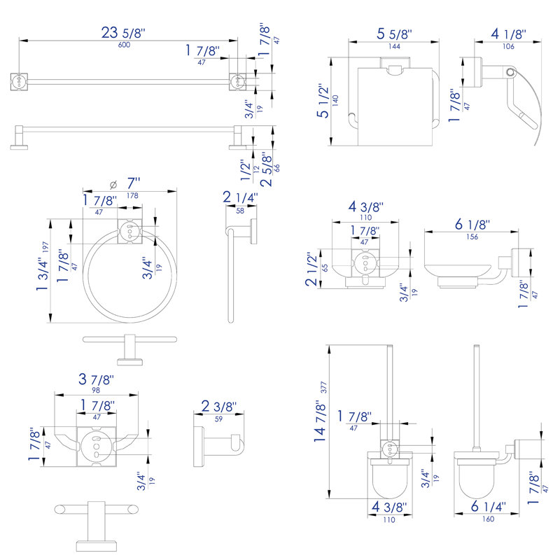 Ensemble d'accessoires de salle de bain 6 pièces assortis, Chrome poli