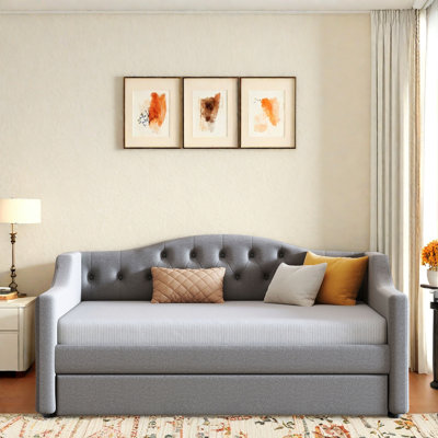Modern Upholstered Daybed With Led Belt, Trundle And Button Tufted Design