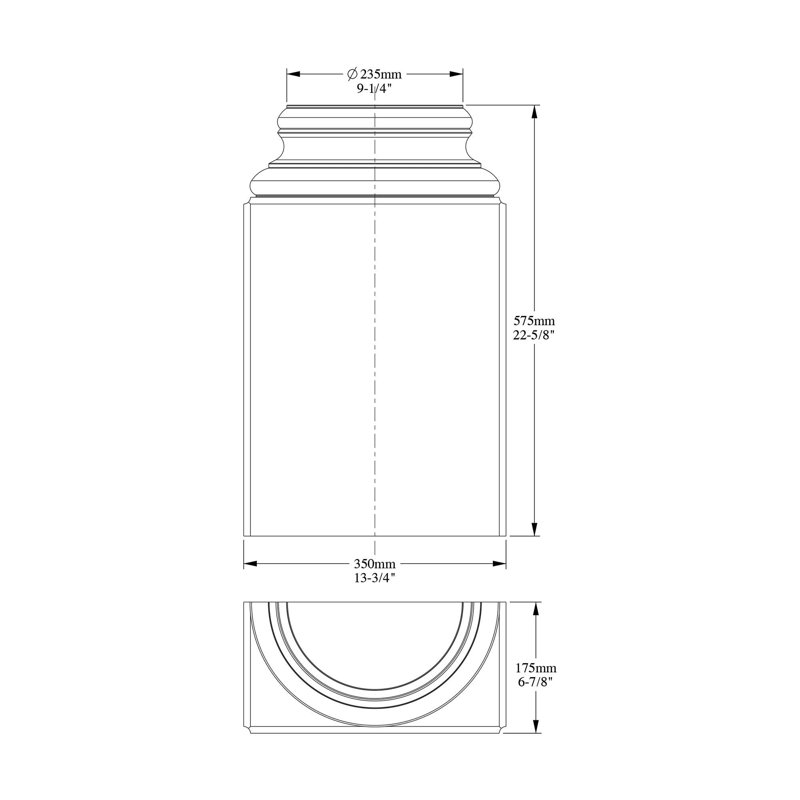 Demi-socle en polyuréthane haute densité, apprêté blanc H 22 5/8 po x l 13 3/4 po x P 6-7 / 8 po
