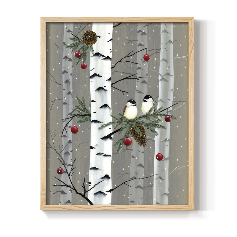 Birch Birds I, reproduction encadrée - bois massif, Naturel, H 11 po x l 9 po