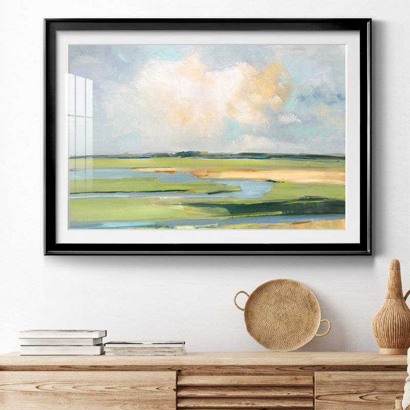 Pastel Horizon II - peinture encadrée, Papier encadré doré, H 26,5 po x l 36,5 po, Noir
