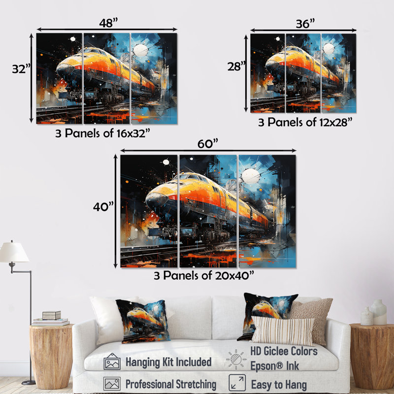 Train, vaisseau, voyage, retour vers le futur II - train, art mural, Toile tendue, H 28 po x l 36 po x P 1 po