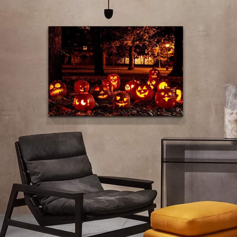«Halloween Jack-O-Lanterns» impression sur toile, H 24 po x l 36 po x P 1,5 po