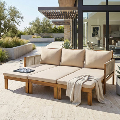 Canapé-lit convertible d'extérieur avec structure en bois d'acacia et coussins imperméables, pour le patio et la cour