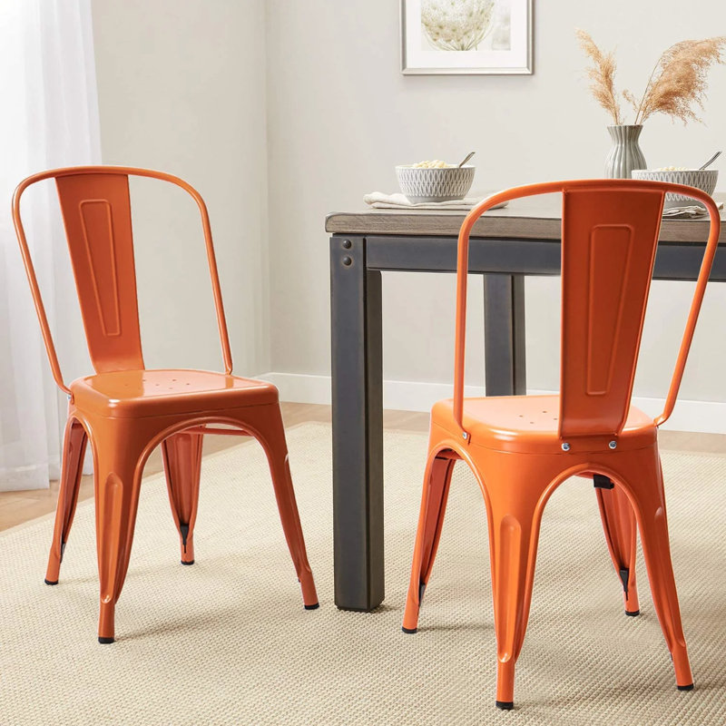 Lilian 18.1'' H Metal Stacking Side Chair, Orange