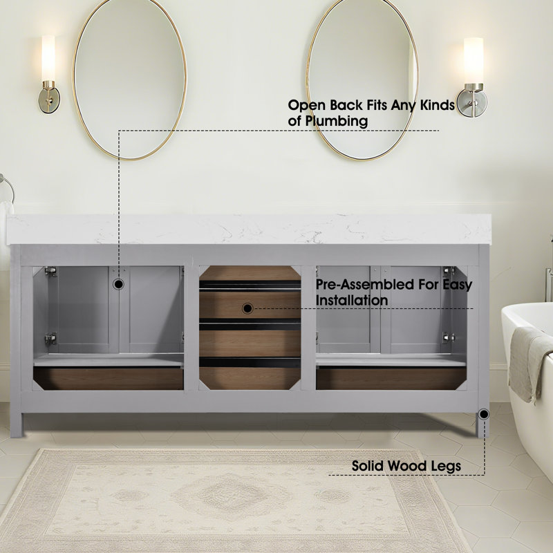 Meuble-lavabo de 84 po avec double lavabo Stemple, Gris