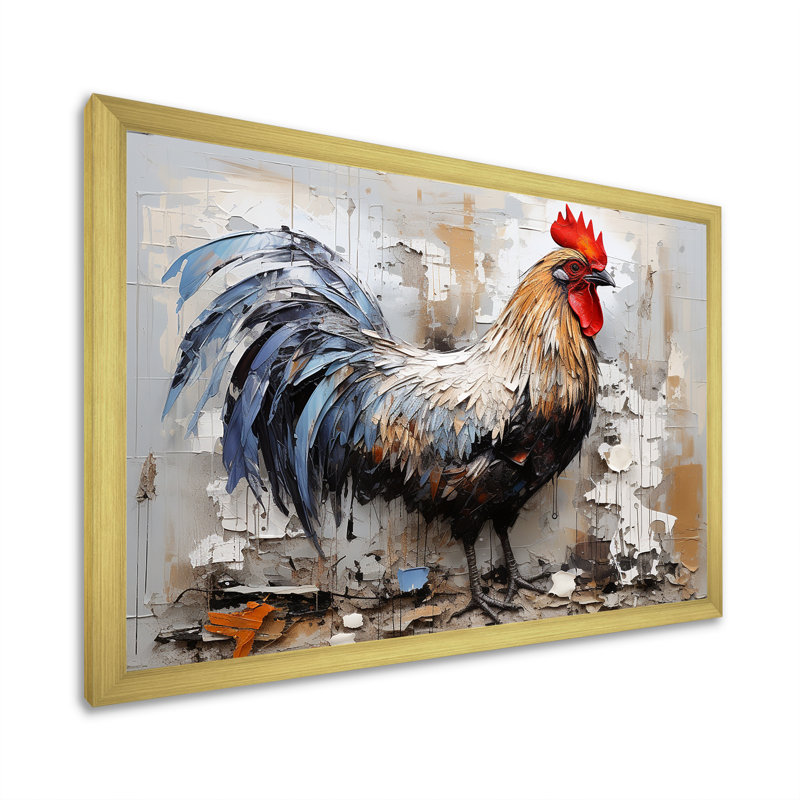 Loyal Rooster Portrait III - Art mural coq pour le salon, H 30 po x l 40 po x P 1,5 po, Cadre doré simple