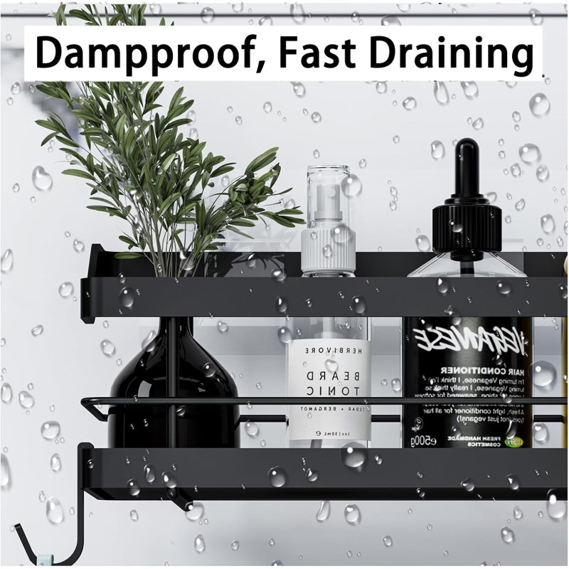 Ensemble de 2 tablettes de douche pour salle de bain, panier avec 8 crochets pour suspendre le shampooing, organisateur de rangement mural en acier inoxydable pour la cuisine