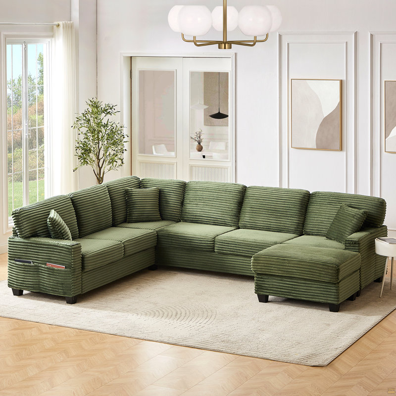 Canapé modulaire en forme de U Canapé modulaire rembourré en L de 125,2 po avec repose-pieds mobile et poches de rangement latérales