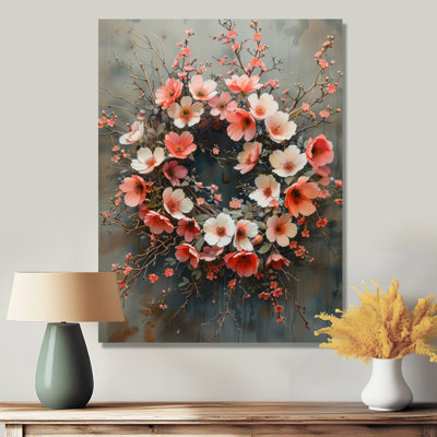 «Pink White Whispers Of Spring Wreath I», reproduction d'art murale