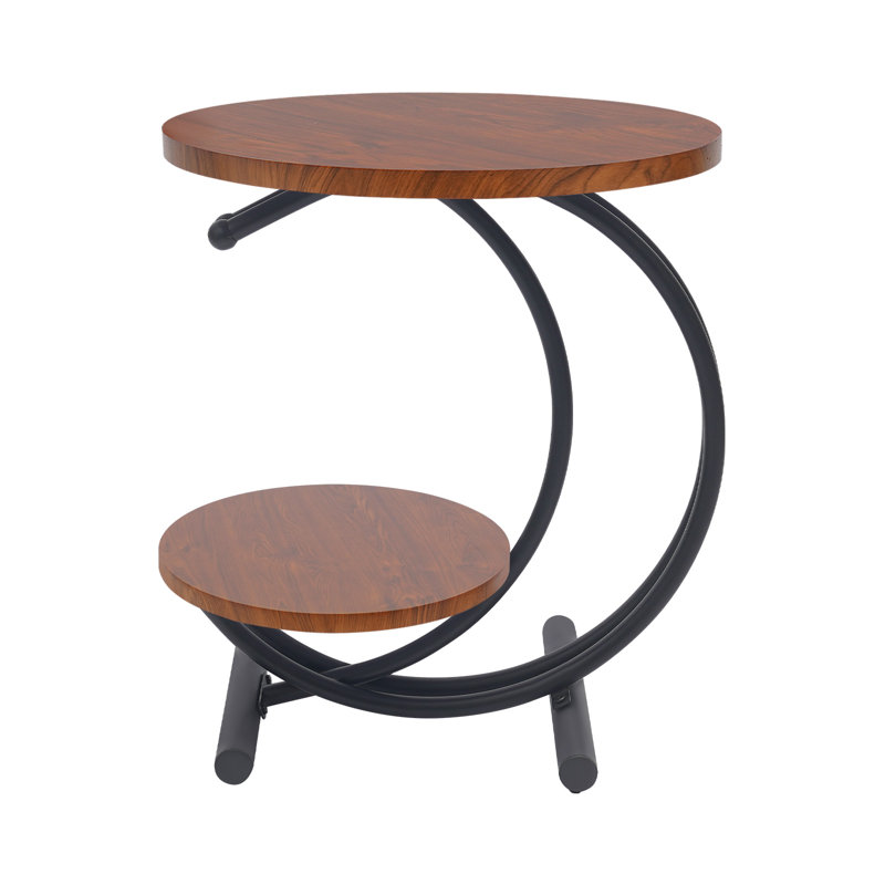2-Tier Round End Table, Brown Wood, Black