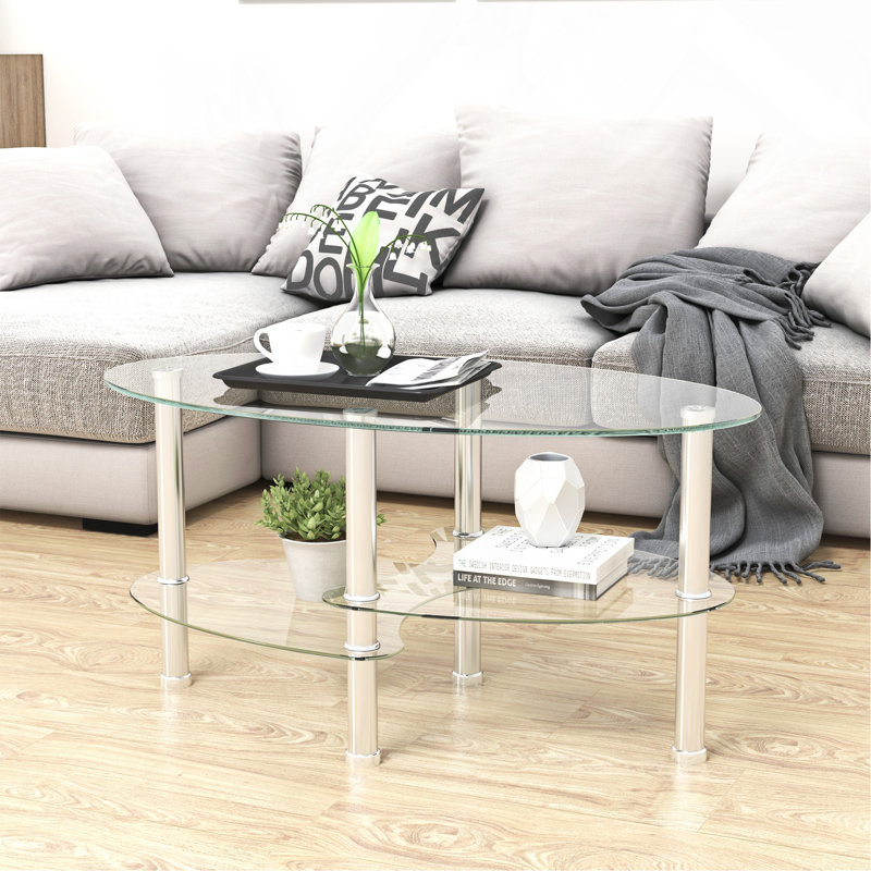 Table basse ovale en verre transparent, Cream
