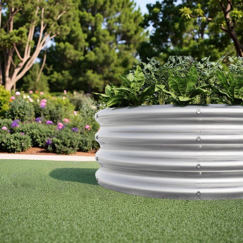2Pcs W840116761 Galvanized Metal Planter With Reinforced Structure For Supporting Large Plants, Suitable Shallow Rooting Crops Raised Garden Bed - Coating Safe Cultivation Of Herbs And Carrot, Easy