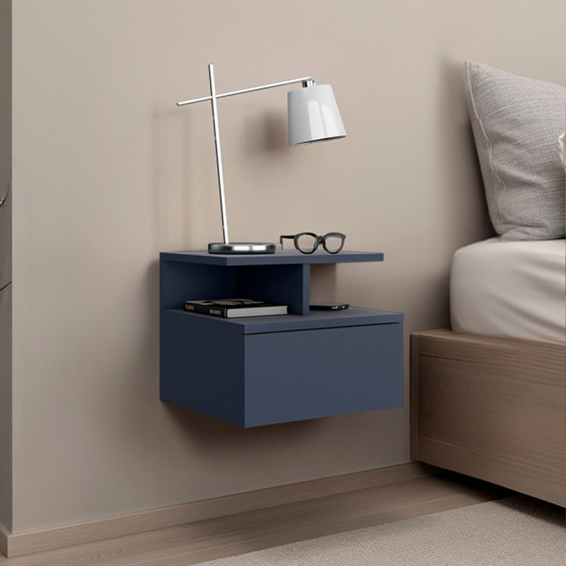 Table de chevet flottante Adele, avec un tiroir et deux petites tablettes inférieures pour le rangement ou la décoration