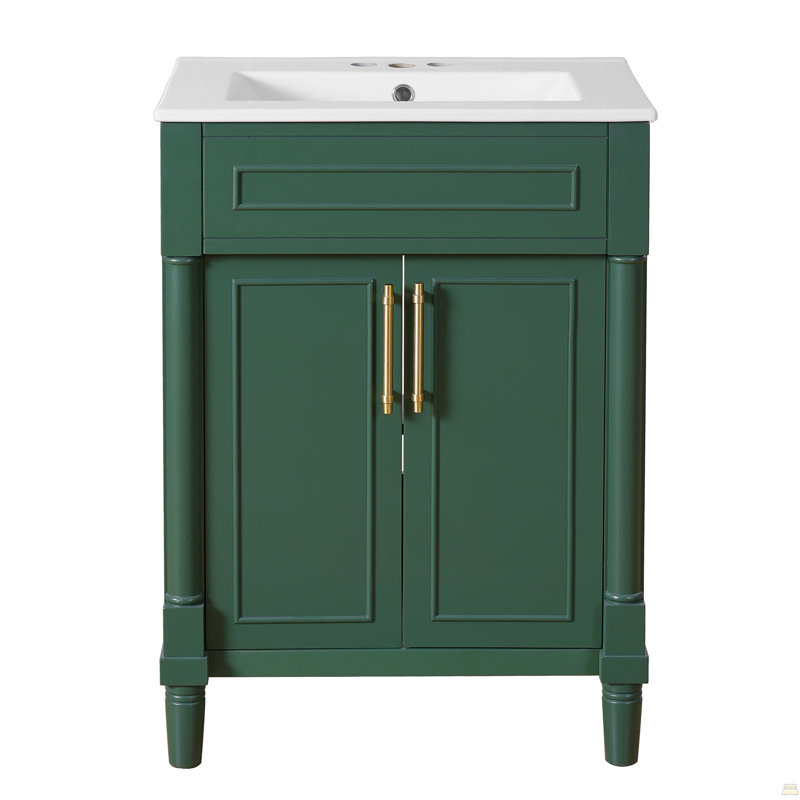 Meuble-lavabo 24 po avec lavabo intégré en céramique, meuble-lavabo simple avec 2 portes et meuble-lavabo simple pour petite et moyenne salle de bain