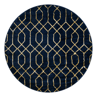 Glam Navy Blue Gold Area Rug