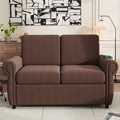 Modern Sofa57.9" Orisfur Pull Out Sofa Bed Loveseat Sleeper With Memory Mattress With 2 USB Ports Spaces