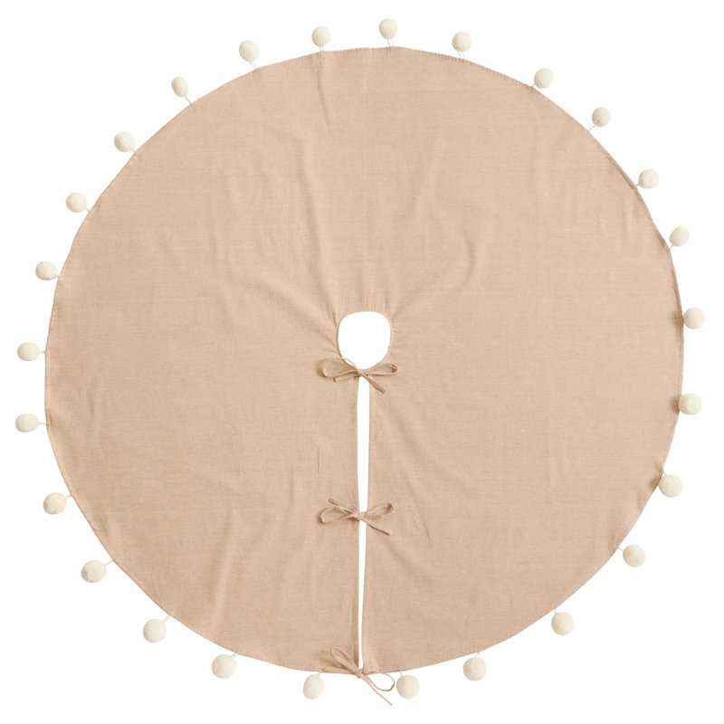 Jupe d’arbre design pom pom, Naturel, 53 po x 53 po