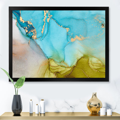 «Blue and Green Luxury Abstract Fluid I», peinture sur toile