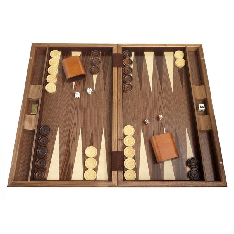 Ensemble de backgammon avec incrustation de diamant, H 2,5 po x l 12 po x L 19,5 po, Noyer