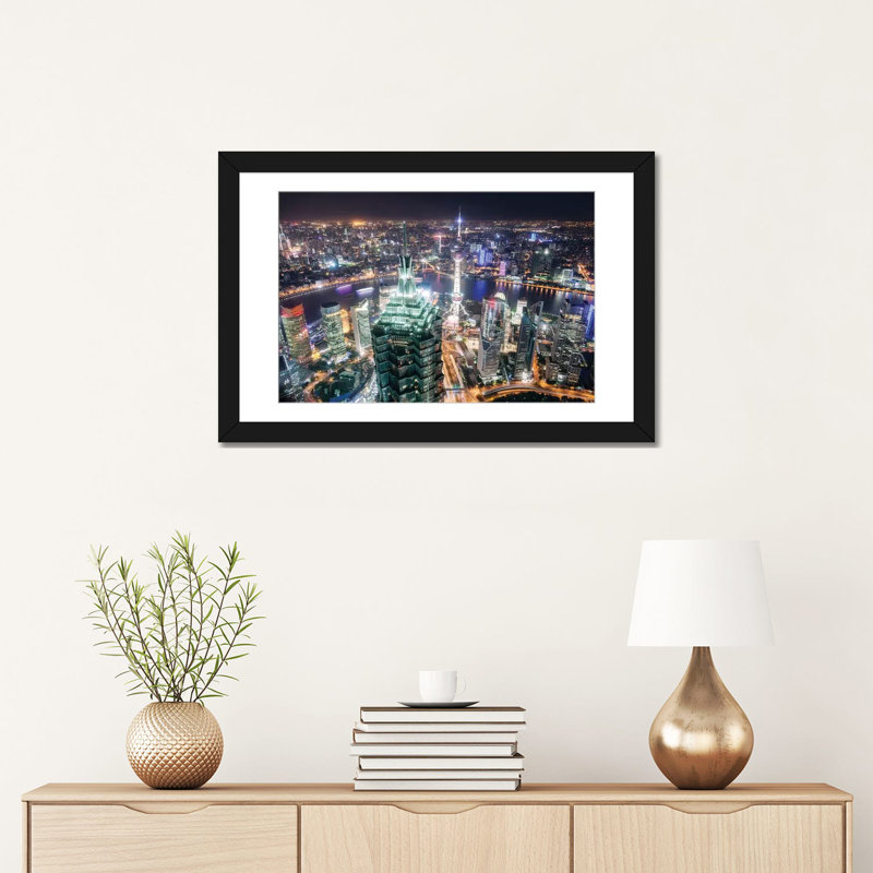 La ville de Changhaï la nuit, Chine par Matteo Colombo - reproduction de photo sur toile, H 16 po x l 24 po x P 1 po, Blanc