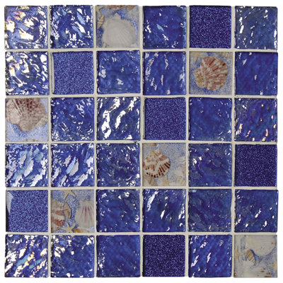 Glass Tile Blend 2" x 2" Glass/Seashell Grid Mosaic Wall & Floor Tile