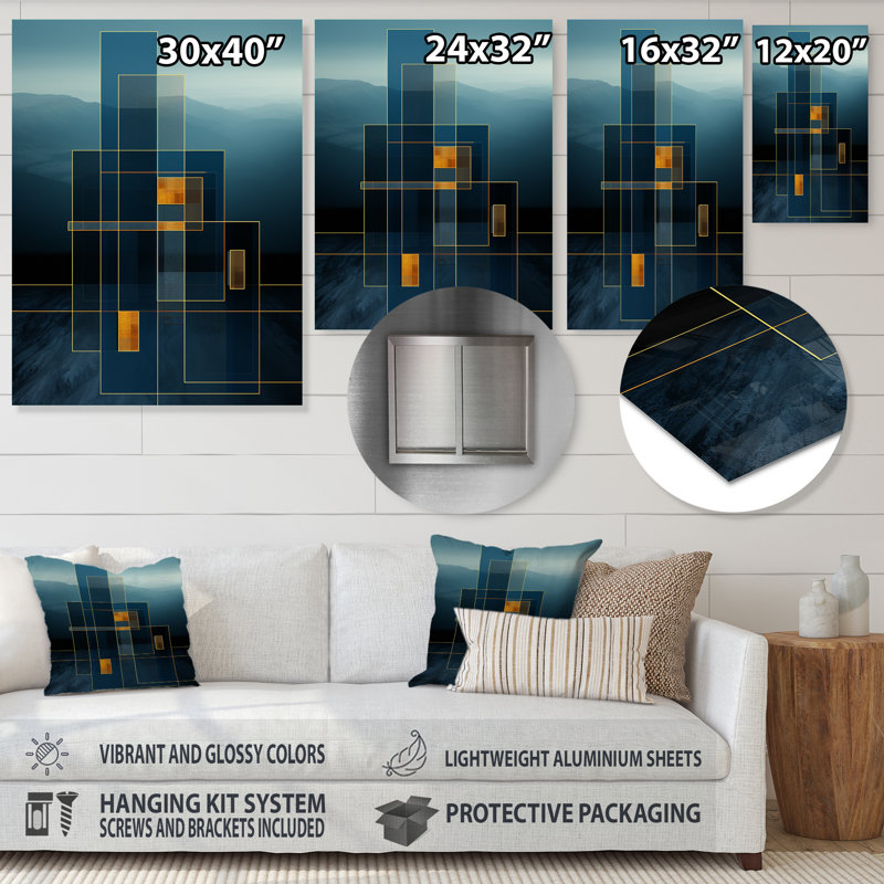 «Blue Tower Collages», art mural abstrait en métal, H 20 po x l 12 po x P 1 po