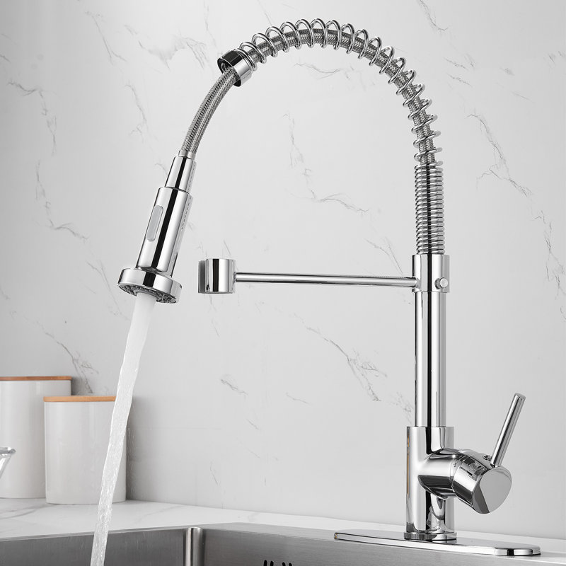 Robinet de cuisine rétractable à poignée simple avec accessoires, Chrome