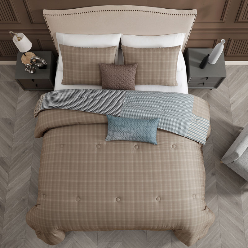 Bebejan Tranquil Patch 100% Cotton Sateen 5 Piece Reversible Comforter Set, Queen Comforter + 4 Additional Pieces