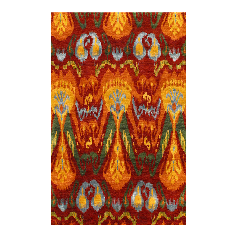 Indian Hand Woven Wool Ikat Area Rug